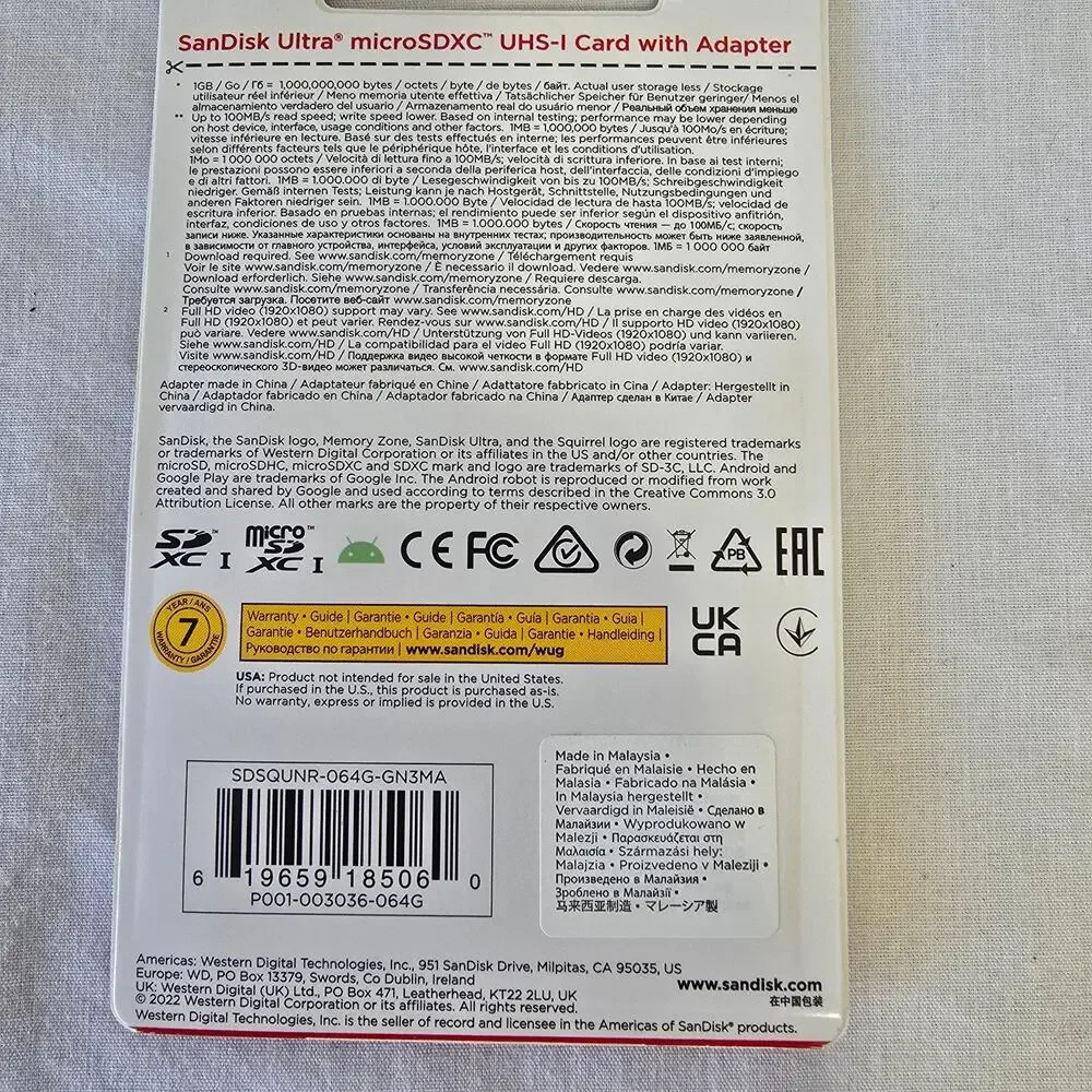 SanDisk 64GB Ultra Micro SDXC USH-I Card w/ Adapter New Sealed